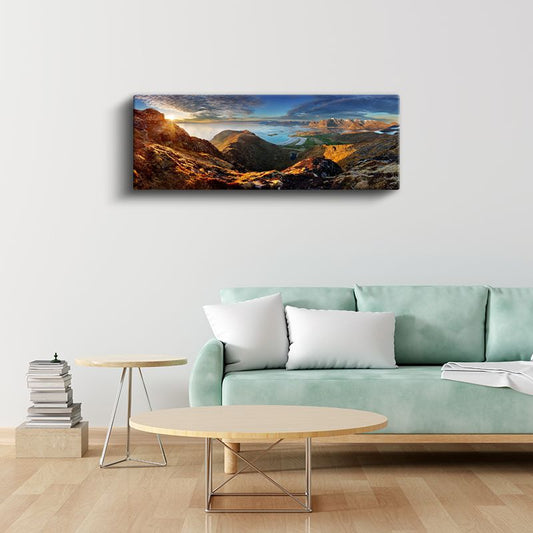 Altın Dağlar - Göl Manzaralı Muhteşem Gün Doğumu Kanvas Tablo