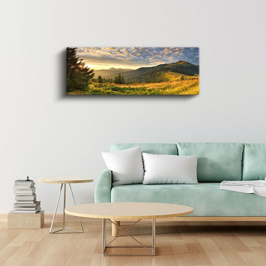 Altın Tepeler - Ormanlık Vadide Gün Doğumu Kanvas Tablo