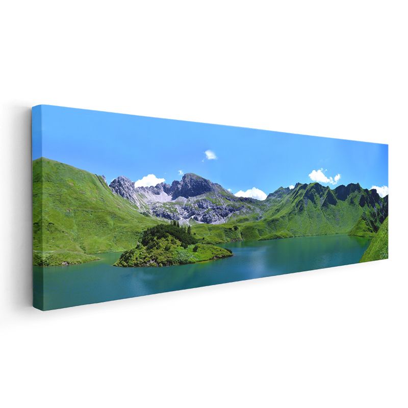 Alp Gölü - Dağlar Arasında Turkuaz Su Manzarası Kanvas Tablo