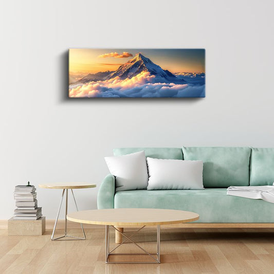 Karlı Zirve - Bulutların Üzerinde Gün Batımı Kanvas Tablo