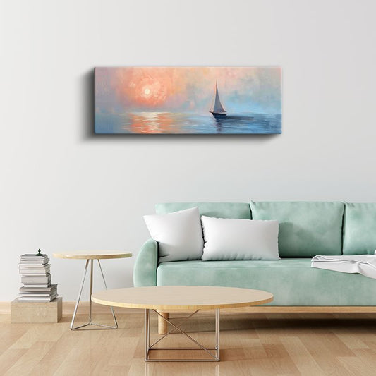Yalnız Yelkenli - Pastel Renkli Deniz Manzarası Kanvas Tablo