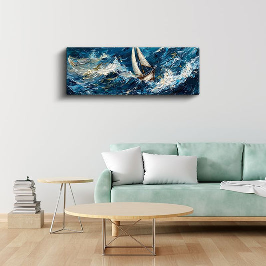 Fırtınalı Deniz - Dalgalarla Dans Eden Yelkenli Kanvas Tablo