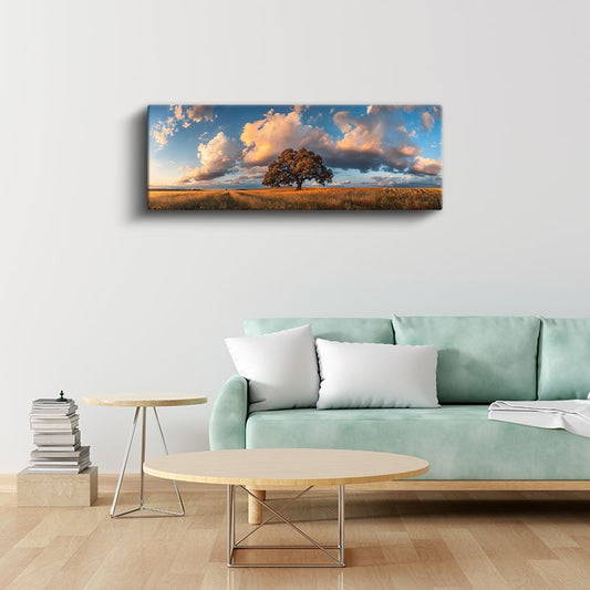 Bozkır Manzarası - Bulutlar Altında Tek Ağaç Kanvas Tablo