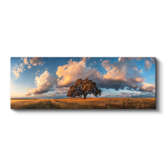 Bozkır Manzarası - Bulutlar Altında Tek Ağaç Kanvas Tablo