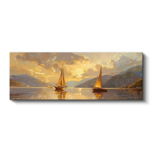 Göl Manzarası - Altın Işıkta Yelkenliler Kanvas Tablo