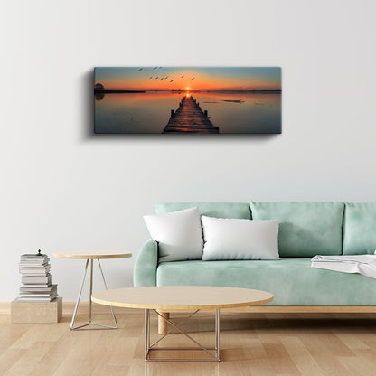 Ahşap İskele - Turuncu Gün Batımı Kanvas Tablo