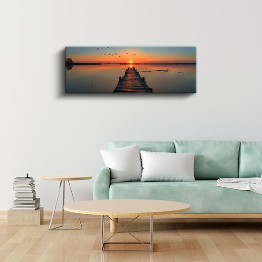 Ahşap İskele - Turuncu Gün Batımı Kanvas Tablo
