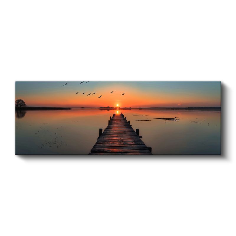 Ahşap İskele - Turuncu Gün Batımı Kanvas Tablo
