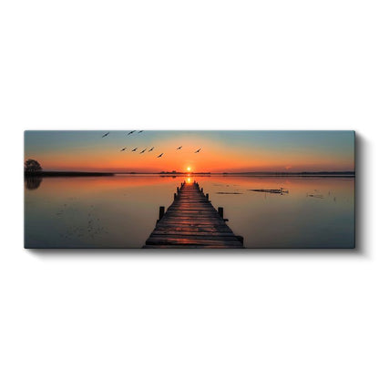 Ahşap İskele - Turuncu Gün Batımı Kanvas Tablo