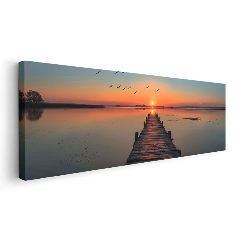 Ahşap İskele - Turuncu Gün Batımı Kanvas Tablo