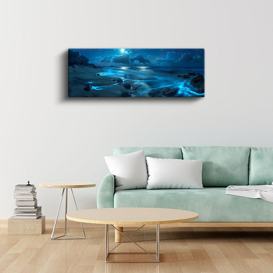 Gece Denizi - Mavi Işıltılı Dalgalar Kanvas Tablo