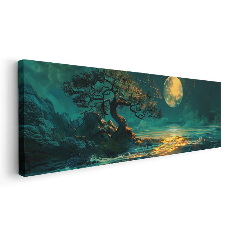 Dolunay Kıyısı - Mistik Deniz Manzarası Kanvas Tablo
