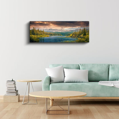 Dağ Gölü - Çam Ormanları Kanvas Tablo