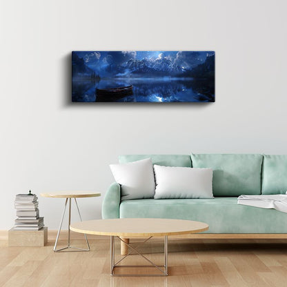 Dağ Silüeti - Ay Işığında Tekne Kanvas Tablo