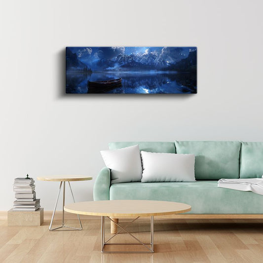 Dağ Silüeti - Ay Işığında Tekne Kanvas Tablo