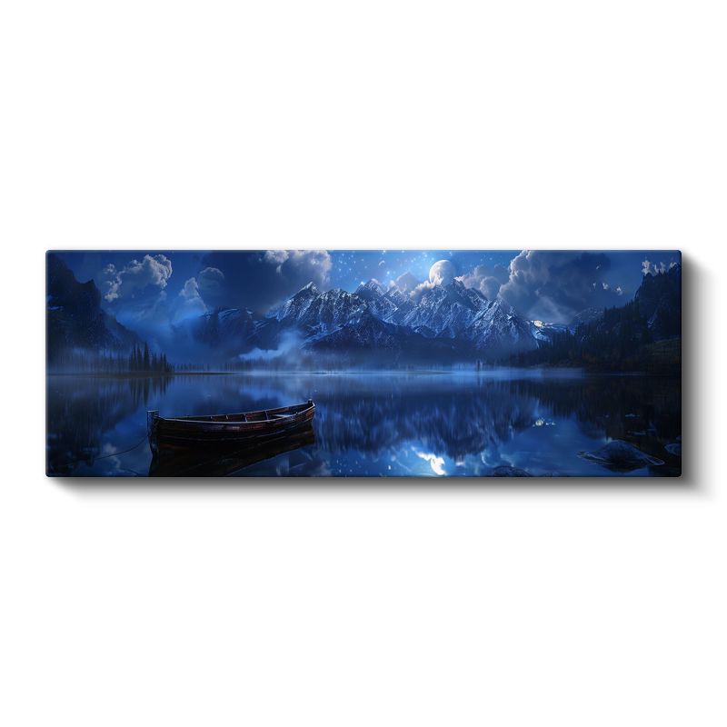 Dağ Silüeti - Ay Işığında Tekne Kanvas Tablo