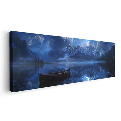 Dağ Silüeti - Ay Işığında Tekne Kanvas Tablo