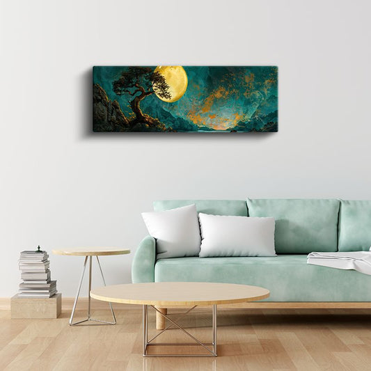 Kıvrımlı Ağaç - Altın Dolunay Kanvas Tablo