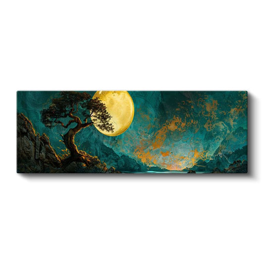 Kıvrımlı Ağaç - Altın Dolunay Kanvas Tablo