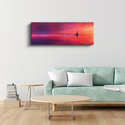 Alev Denizi - Kızıl Sularda Yalnız Yelkenli Kanvas Tablo