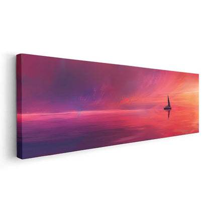 Alev Denizi - Kızıl Sularda Yalnız Yelkenli Kanvas Tablo