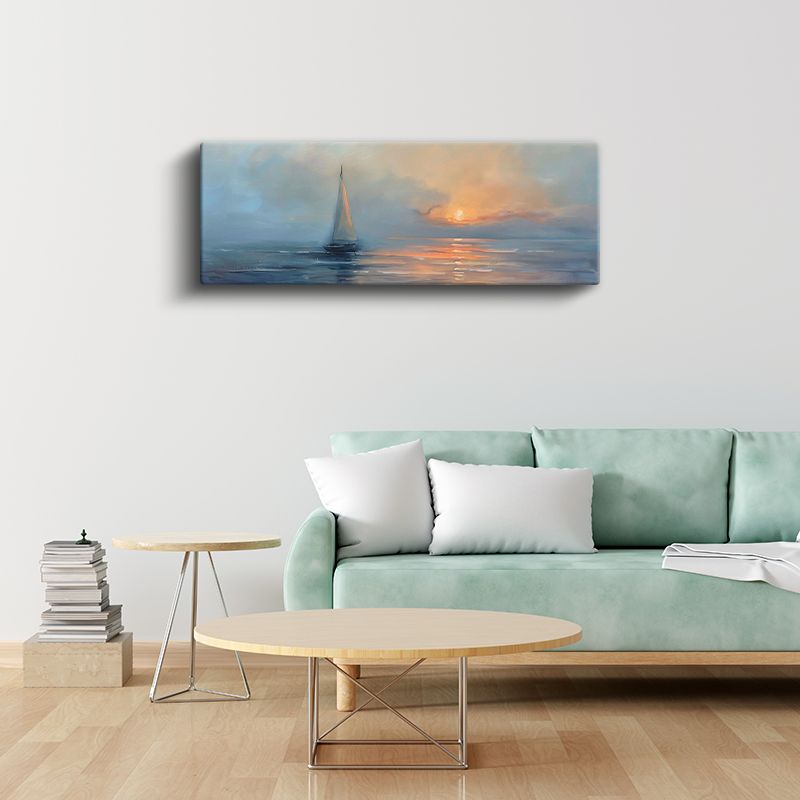 Huzur Limanı - Altın Işıkta Yelkenli Kanvas Tablo