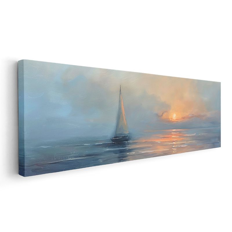 Huzur Limanı - Altın Işıkta Yelkenli Kanvas Tablo