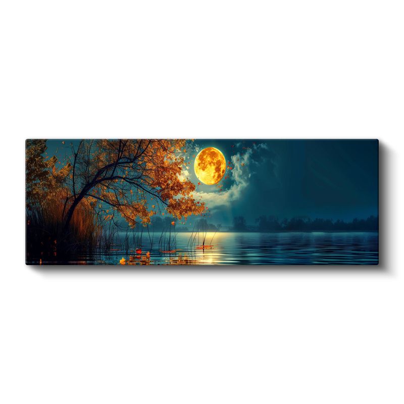 Dolunay Gölgesi - Sonbahar Gölünde Ay Işığı Kanvas Tablo