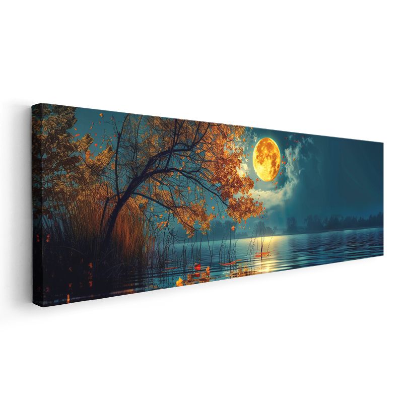 Dolunay Gölgesi - Sonbahar Gölünde Ay Işığı Kanvas Tablo