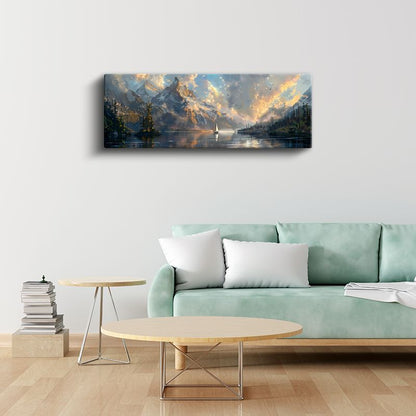 Görkemli Zirve - Karlı Dağlar ve Yelkenli Kanvas Tablo