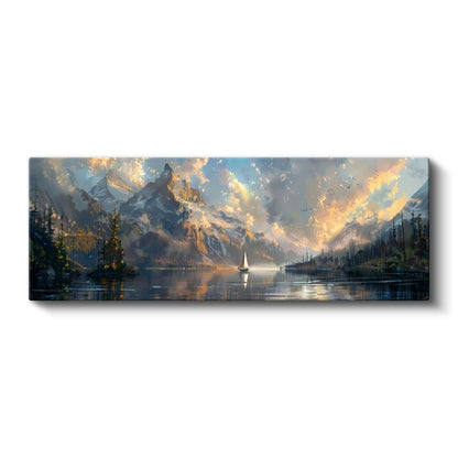Görkemli Zirve - Karlı Dağlar ve Yelkenli Kanvas Tablo
