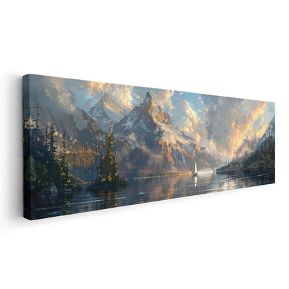Görkemli Zirve - Karlı Dağlar ve Yelkenli Kanvas Tablo