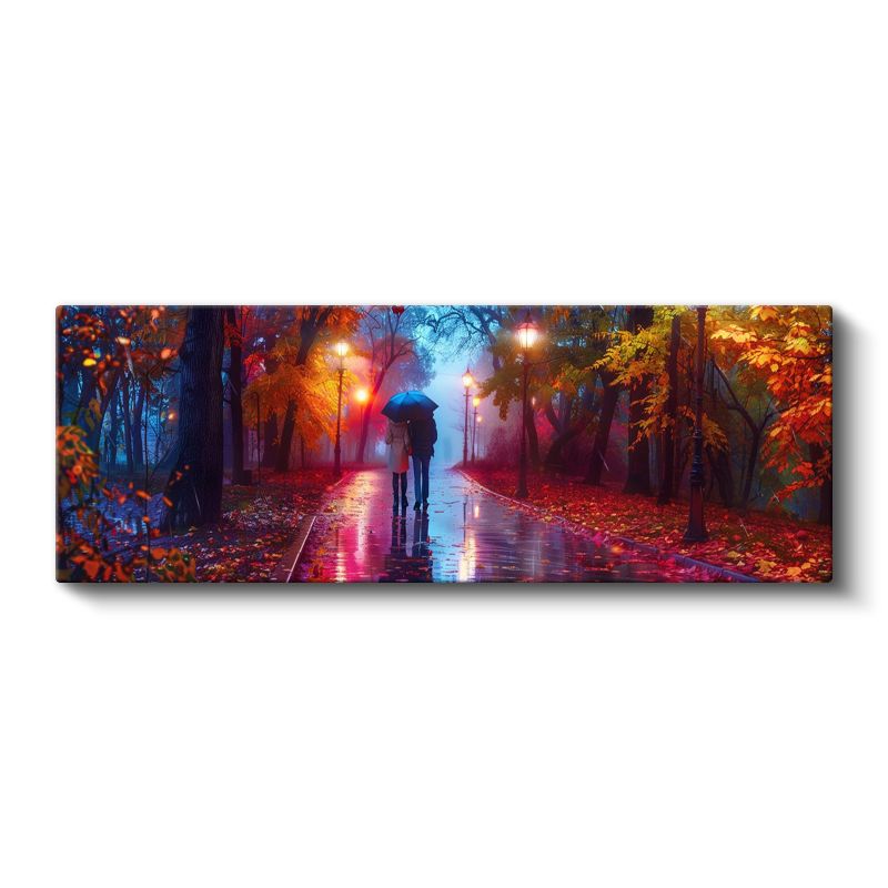 Sonbahar Yağmuru - Kızıl Yapraklar ve Şemsiye Kanvas Tablo