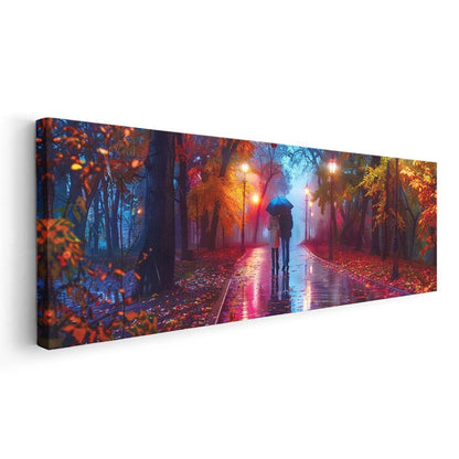 Sonbahar Yağmuru - Kızıl Yapraklar ve Şemsiye Kanvas Tablo