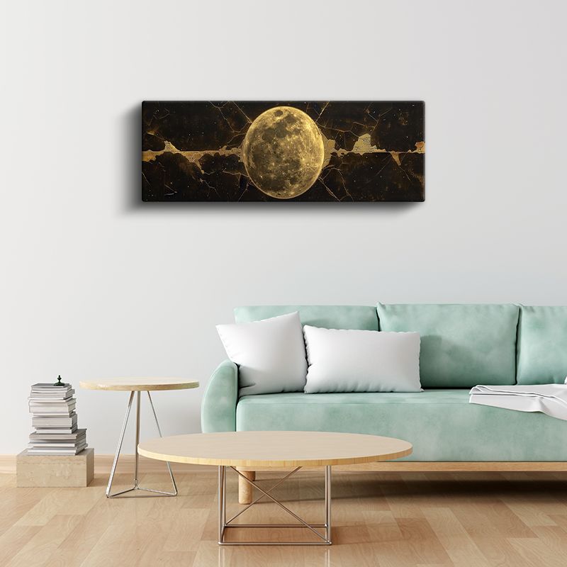 Kozmik Dolunay - Altın Çatlaklar ve Ay Kanvas Tablo