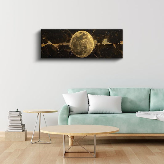 Kozmik Dolunay - Altın Çatlaklar ve Ay Kanvas Tablo