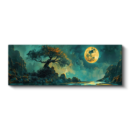 Mistik Ağaç - Turkuaz Gecede Dolunay Kanvas Tablo