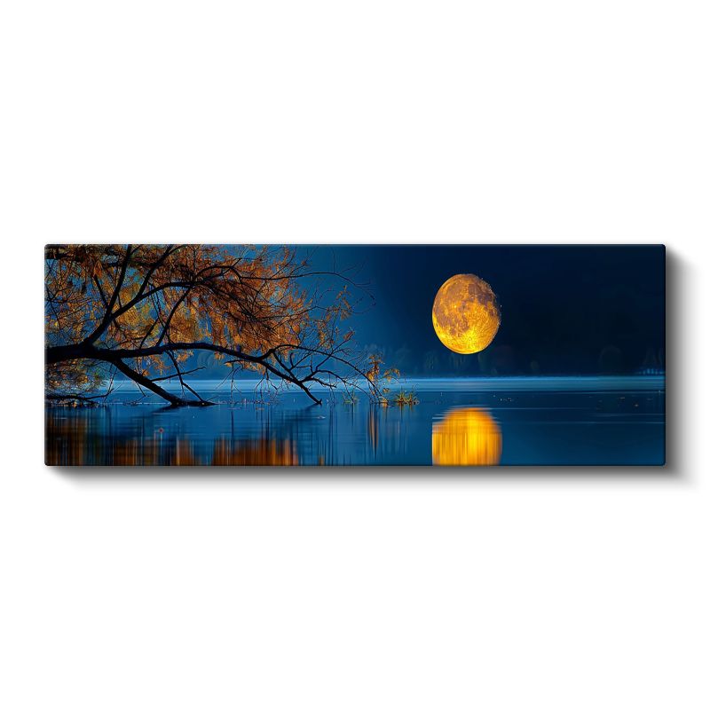 Dolunay - Göl Üzerinde Altın Yansımalar Kanvas Tablo