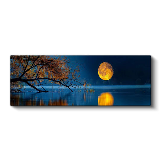 Dolunay - Göl Üzerinde Altın Yansımalar Kanvas Tablo