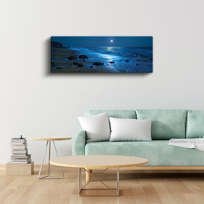Gece Sahili - Ay Işığında Parlayan Kumsal Kanvas Tablo