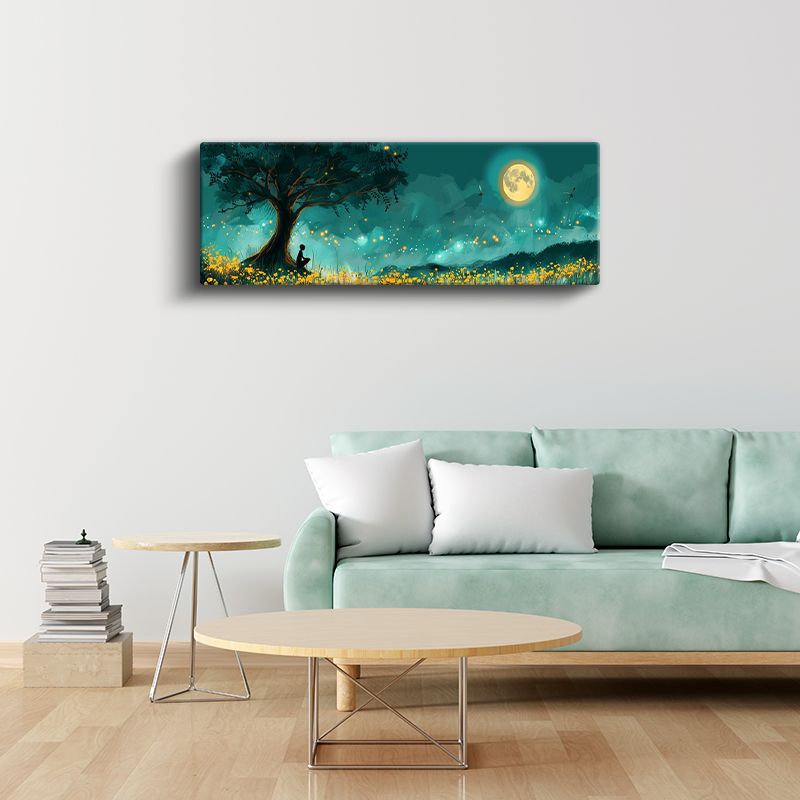 Ay Işığı Meditasyonu - Çiçekli Alanda Huzur Anı Kanvas Tablo
