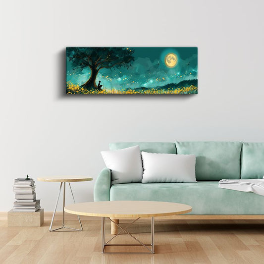 Ay Işığı Meditasyonu - Çiçekli Alanda Huzur Anı Kanvas Tablo