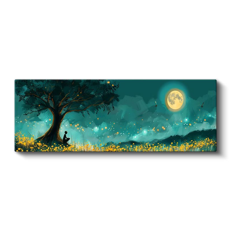 Ay Işığı Meditasyonu - Çiçekli Alanda Huzur Anı Kanvas Tablo