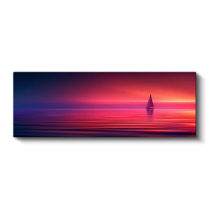 Mor Ufuklar - Gün Batımında Yalnız Yelkenli Kanvas Tablo
