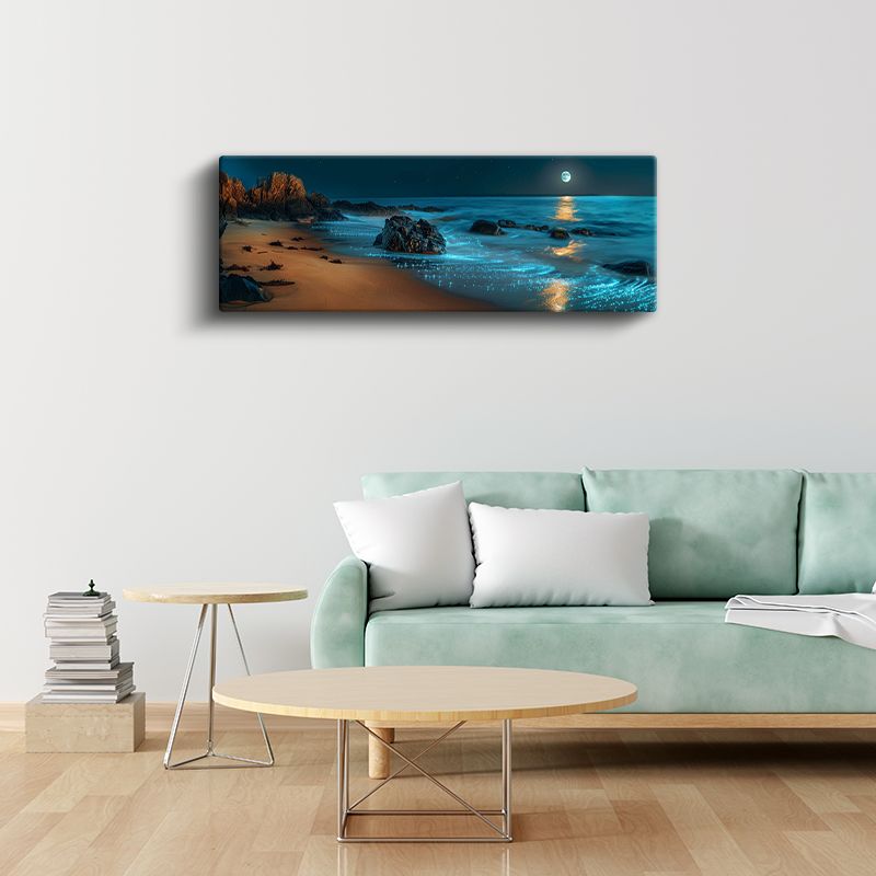 Ay Işığı Sahili - Büyüleyici Gece Deniz Manzarası Kanvas Tablo