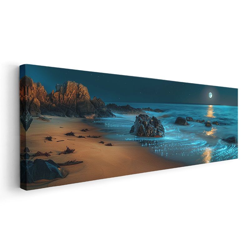 Ay Işığı Sahili - Büyüleyici Gece Deniz Manzarası Kanvas Tablo