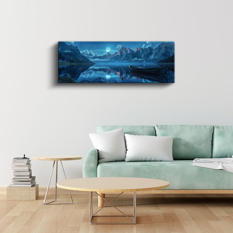 Dağların Aynası - Mistik Göl ve Tekne Manzarası Kanvas Tablo