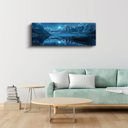 Dağların Aynası - Mistik Göl ve Tekne Manzarası Kanvas Tablo