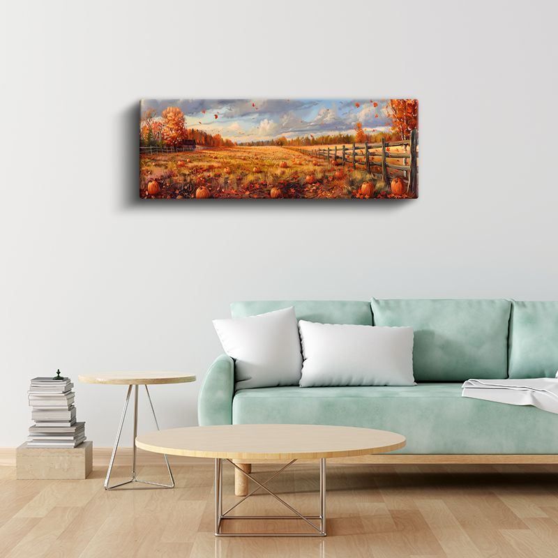 Sonbahar Çiftliği - Turuncu Yapraklar ve Balkabakları Kanvas Tablo