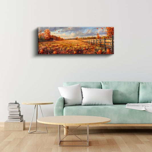 Sonbahar Çiftliği - Turuncu Yapraklar ve Balkabakları Kanvas Tablo